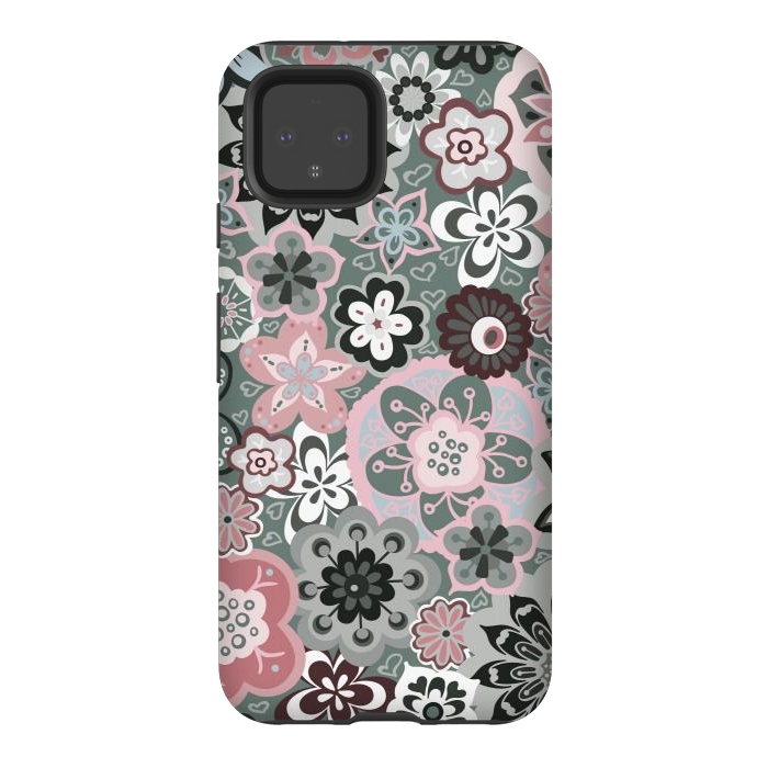Pixel 4 StrongFit Beautiful Bouquet of Blooms-Dark Grey and Pink by Paula Ohreen