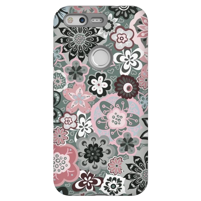 Pixel StrongFit Beautiful Bouquet of Blooms-Dark Grey and Pink by Paula Ohreen