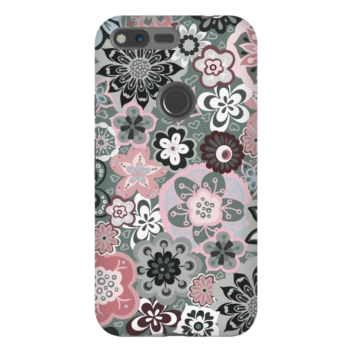 Pixel XL StrongFit Beautiful Bouquet of Blooms-Dark Grey and Pink by Paula Ohreen