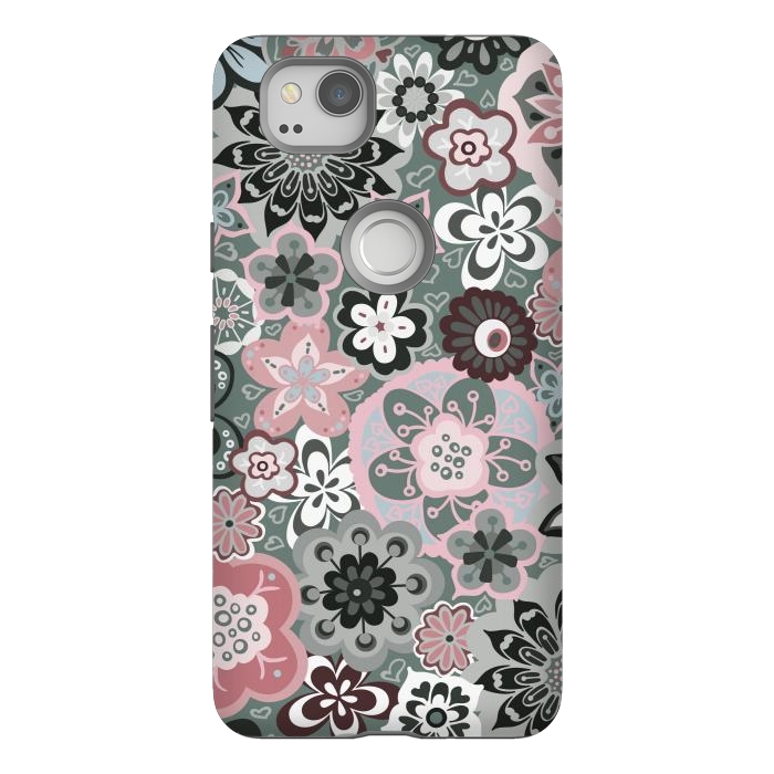 Pixel 2 StrongFit Beautiful Bouquet of Blooms-Dark Grey and Pink by Paula Ohreen