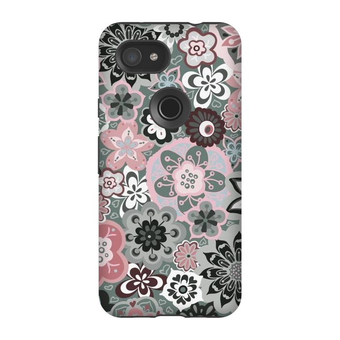 Pixel 3A StrongFit Beautiful Bouquet of Blooms-Dark Grey and Pink by Paula Ohreen