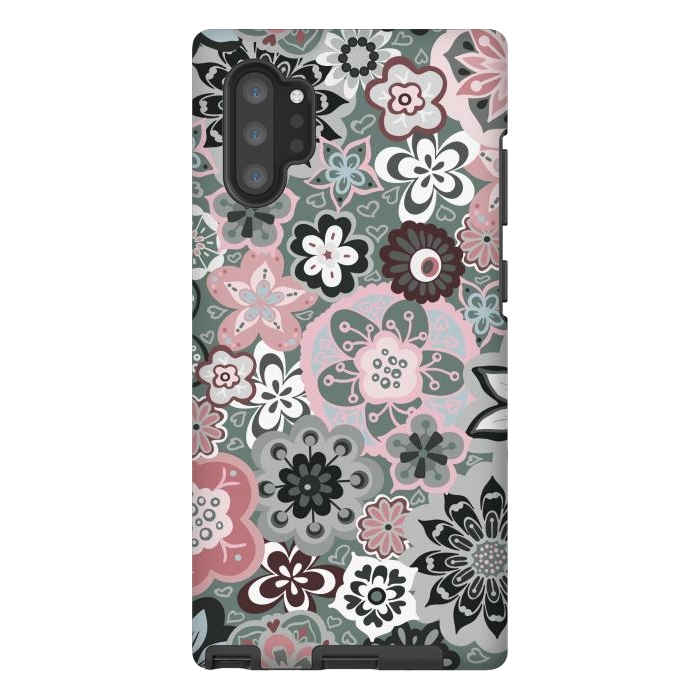 Galaxy Note 10 plus StrongFit Beautiful Bouquet of Blooms-Dark Grey and Pink by Paula Ohreen