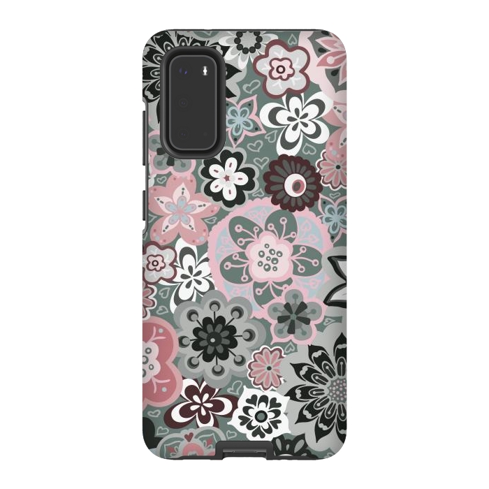 Galaxy S20 StrongFit Beautiful Bouquet of Blooms-Dark Grey and Pink by Paula Ohreen