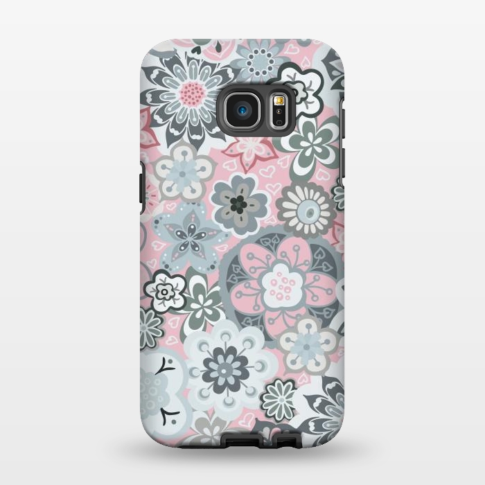 Galaxy S7 EDGE StrongFit Beautiful Bouquet of Blooms-Light grey and pink by Paula Ohreen