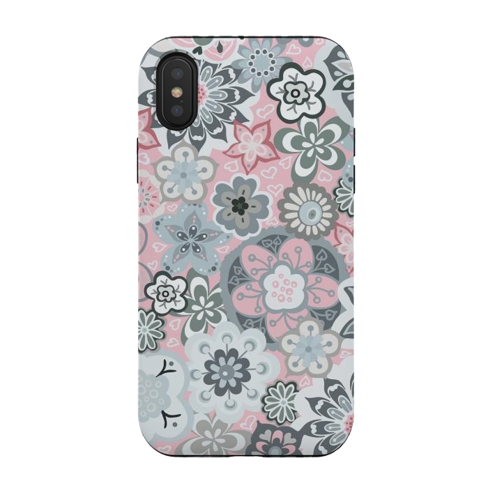 iPhone Xs / X StrongFit Beautiful Bouquet of Blooms-Light grey and pink by Paula Ohreen