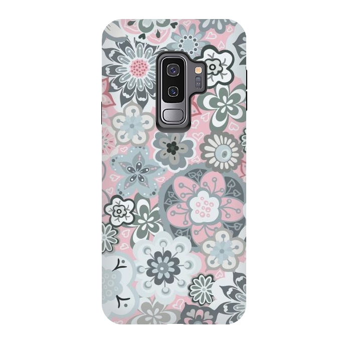 Galaxy S9 plus StrongFit Beautiful Bouquet of Blooms-Light grey and pink by Paula Ohreen
