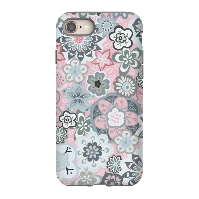 iPhone 8 StrongFit Beautiful Bouquet of Blooms-Light grey and pink by Paula Ohreen