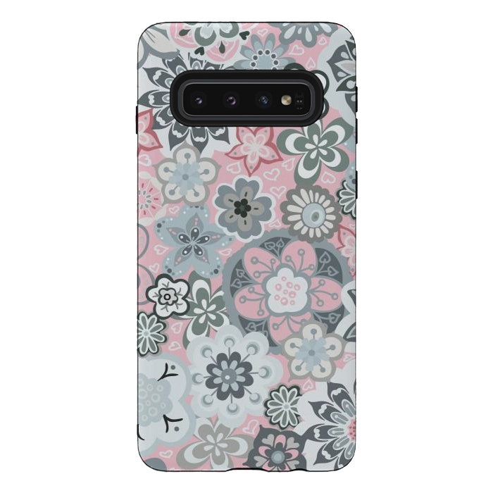 Galaxy S10 StrongFit Beautiful Bouquet of Blooms-Light grey and pink by Paula Ohreen