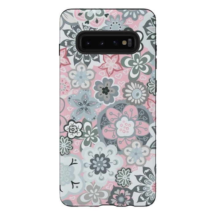 Galaxy S10 plus StrongFit Beautiful Bouquet of Blooms-Light grey and pink by Paula Ohreen