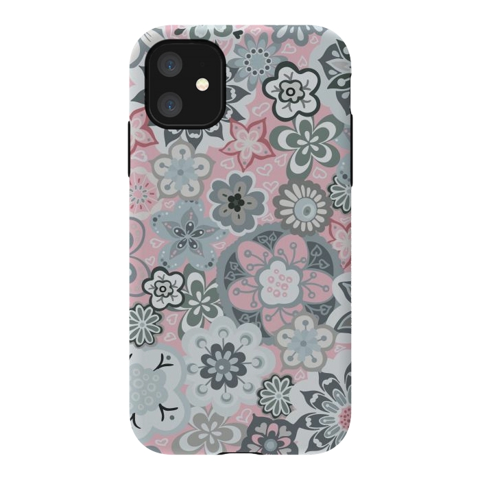 iPhone 11 StrongFit Beautiful Bouquet of Blooms-Light grey and pink by Paula Ohreen