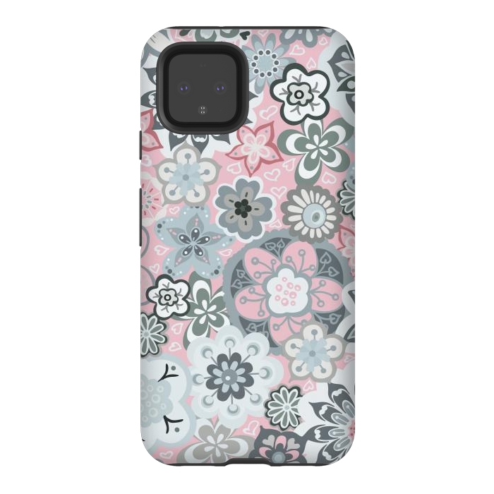 Pixel 4 StrongFit Beautiful Bouquet of Blooms-Light grey and pink by Paula Ohreen