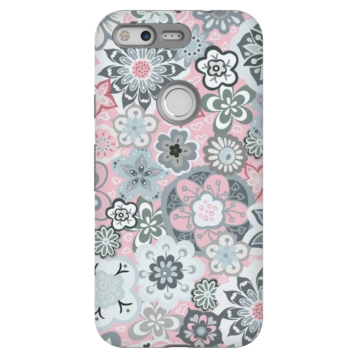 Pixel StrongFit Beautiful Bouquet of Blooms-Light grey and pink by Paula Ohreen