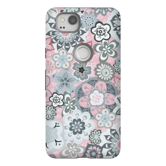 Pixel 2 StrongFit Beautiful Bouquet of Blooms-Light grey and pink by Paula Ohreen
