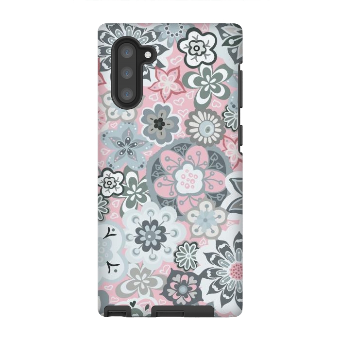 Galaxy Note 10 StrongFit Beautiful Bouquet of Blooms-Light grey and pink by Paula Ohreen