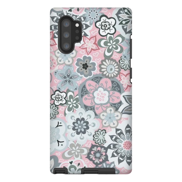 Galaxy Note 10 plus StrongFit Beautiful Bouquet of Blooms-Light grey and pink by Paula Ohreen