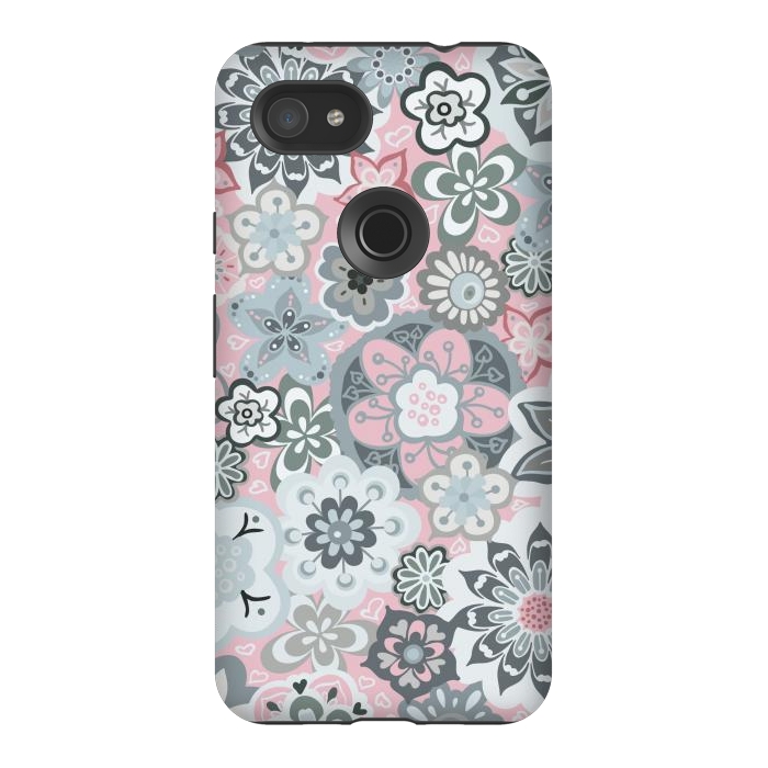Pixel 3AXL StrongFit Beautiful Bouquet of Blooms-Light grey and pink by Paula Ohreen