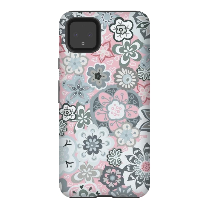 Pixel 4XL StrongFit Beautiful Bouquet of Blooms-Light grey and pink by Paula Ohreen