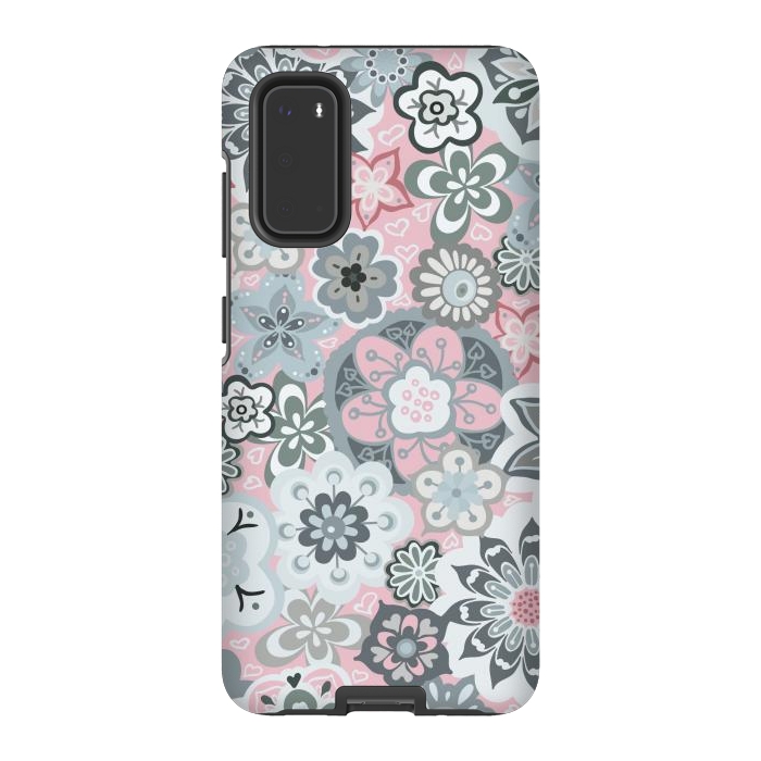 Galaxy S20 StrongFit Beautiful Bouquet of Blooms-Light grey and pink by Paula Ohreen