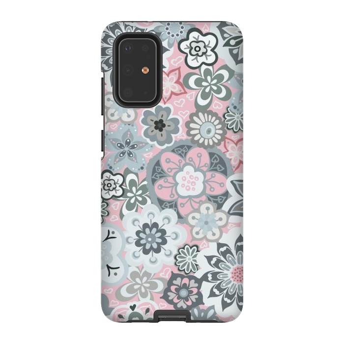 Galaxy S20 Plus StrongFit Beautiful Bouquet of Blooms-Light grey and pink by Paula Ohreen