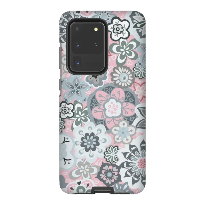 Galaxy S20 Ultra StrongFit Beautiful Bouquet of Blooms-Light grey and pink by Paula Ohreen