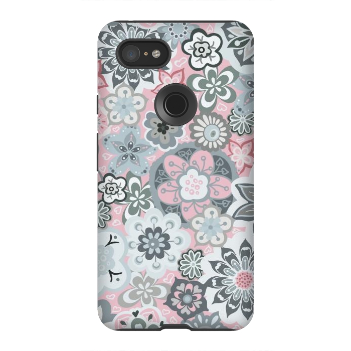 Pixel 3XL StrongFit Beautiful Bouquet of Blooms-Light grey and pink by Paula Ohreen