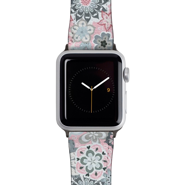 Watch 38mm / 40mm Strap PU leather Beautiful Bouquet of Blooms-Light grey and pink by Paula Ohreen
