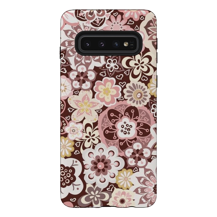 Galaxy S10 StrongFit Bouquet of Blooms-Brown and Yellow by Paula Ohreen