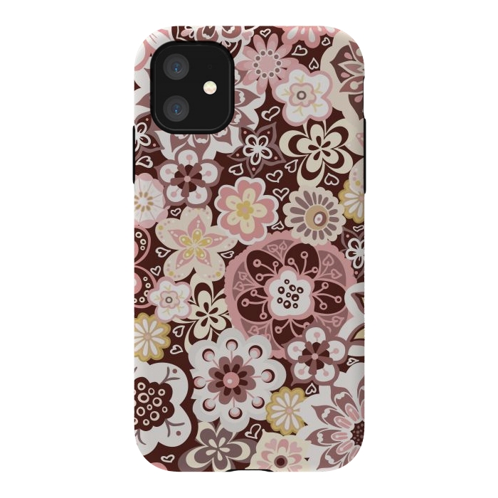 iPhone 11 StrongFit Bouquet of Blooms-Brown and Yellow by Paula Ohreen