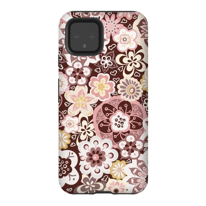 Pixel 4 StrongFit Bouquet of Blooms-Brown and Yellow by Paula Ohreen