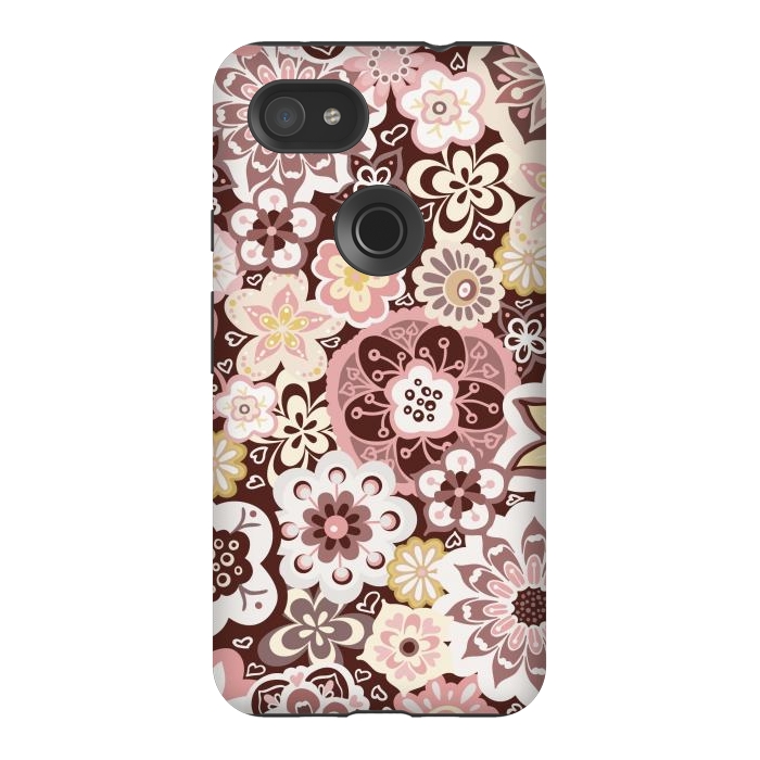 Pixel 3AXL StrongFit Bouquet of Blooms-Brown and Yellow by Paula Ohreen