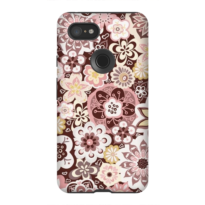Pixel 3XL StrongFit Bouquet of Blooms-Brown and Yellow by Paula Ohreen