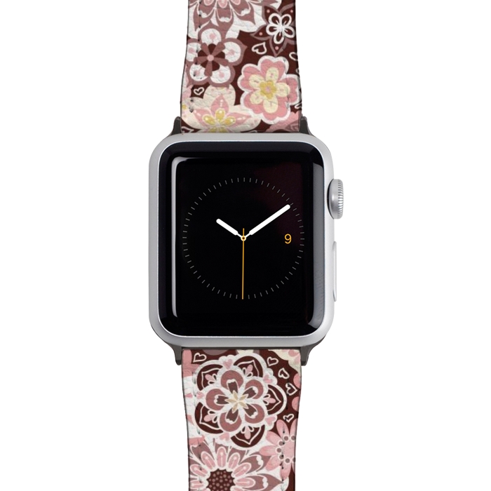 Watch 42mm / 44mm Strap PU leather Bouquet of Blooms-Brown and Yellow by Paula Ohreen