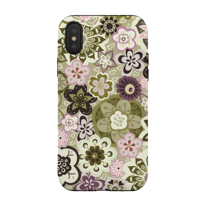 iPhone Xs / X StrongFit Bouquet of Blooms-Green and Pink by Paula Ohreen