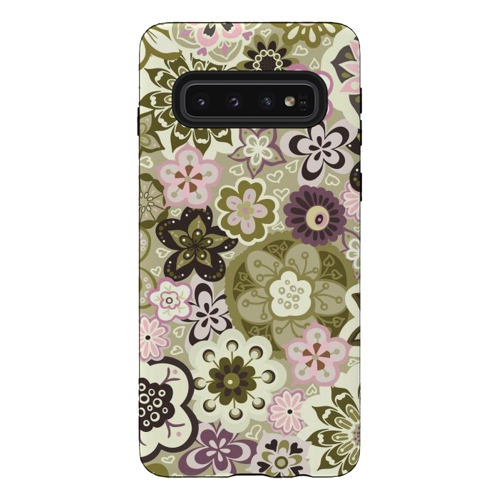Galaxy S10 StrongFit Bouquet of Blooms-Green and Pink by Paula Ohreen