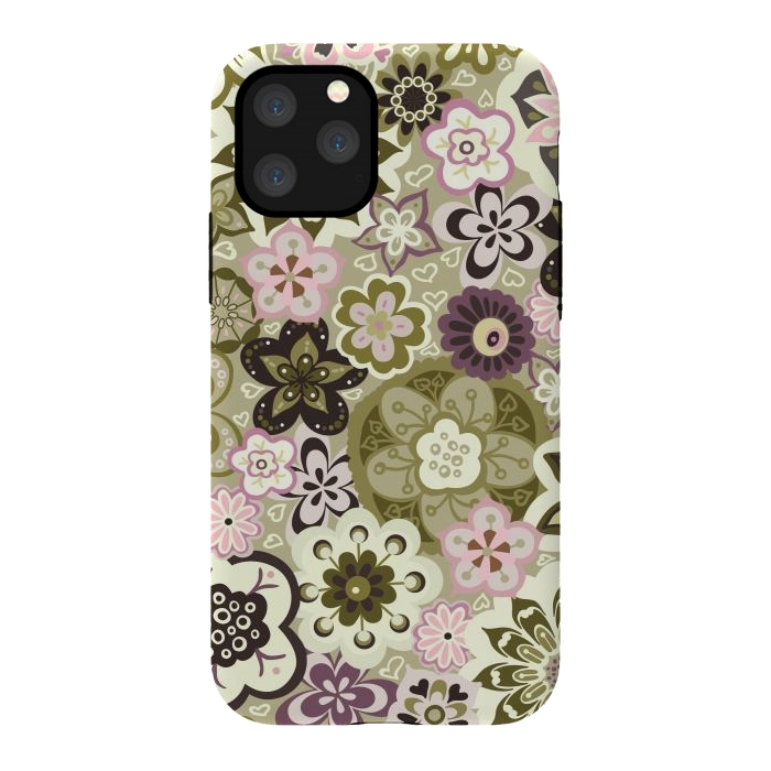 iPhone 11 Pro StrongFit Bouquet of Blooms-Green and Pink by Paula Ohreen