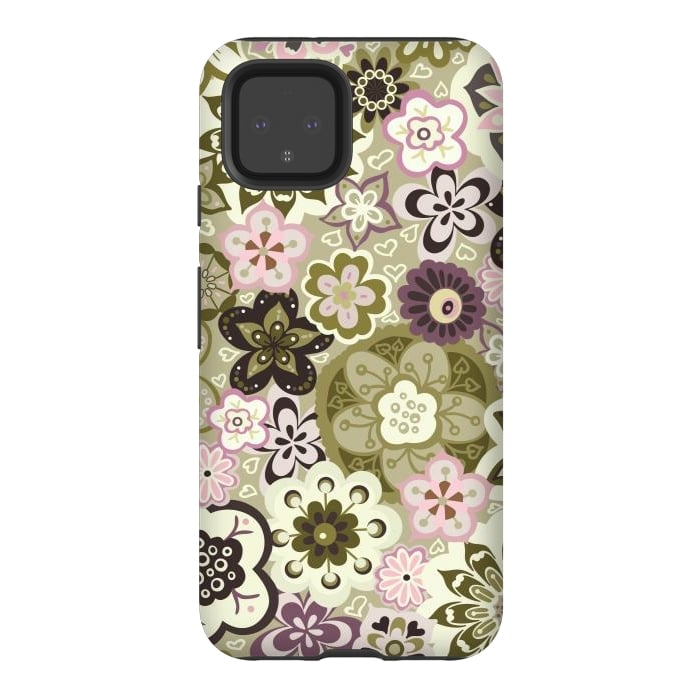 Pixel 4 StrongFit Bouquet of Blooms-Green and Pink by Paula Ohreen