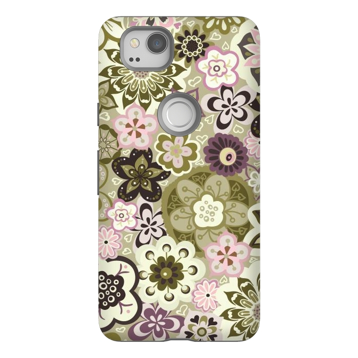 Pixel 2 StrongFit Bouquet of Blooms-Green and Pink by Paula Ohreen