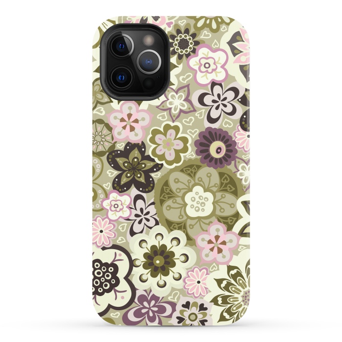 iPhone 12 Pro StrongFit Bouquet of Blooms-Green and Pink by Paula Ohreen