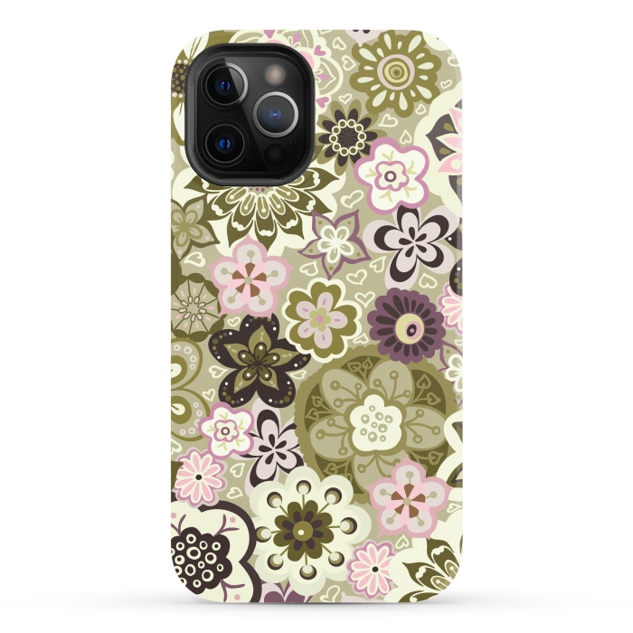 iPhone 12 Pro Max StrongFit Bouquet of Blooms-Green and Pink by Paula Ohreen