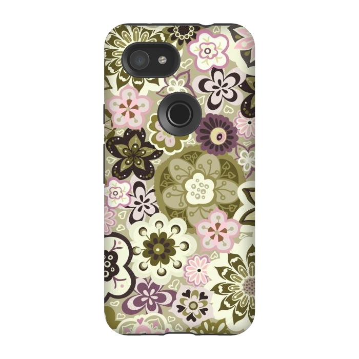 Pixel 3A StrongFit Bouquet of Blooms-Green and Pink by Paula Ohreen