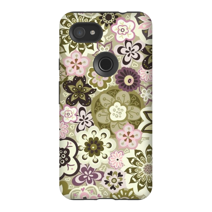 Pixel 3AXL StrongFit Bouquet of Blooms-Green and Pink by Paula Ohreen