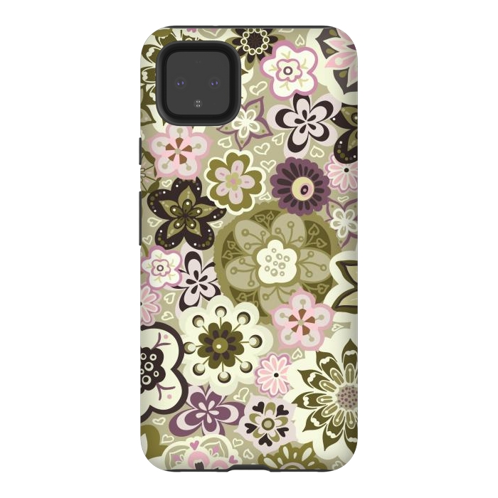 Pixel 4XL StrongFit Bouquet of Blooms-Green and Pink by Paula Ohreen