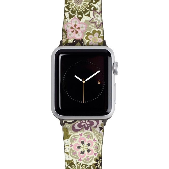 Watch 38mm / 40mm Strap PU leather Bouquet of Blooms-Green and Pink by Paula Ohreen