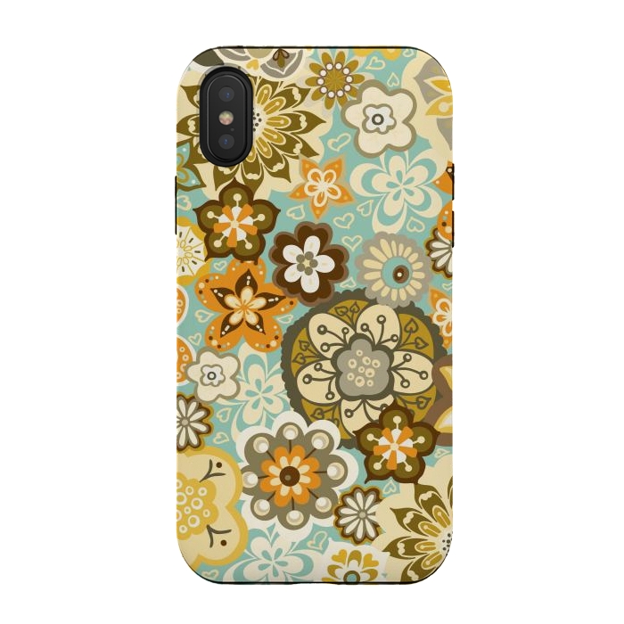 iPhone Xs / X StrongFit Bouquet of Blooms-Blue and Orange by Paula Ohreen