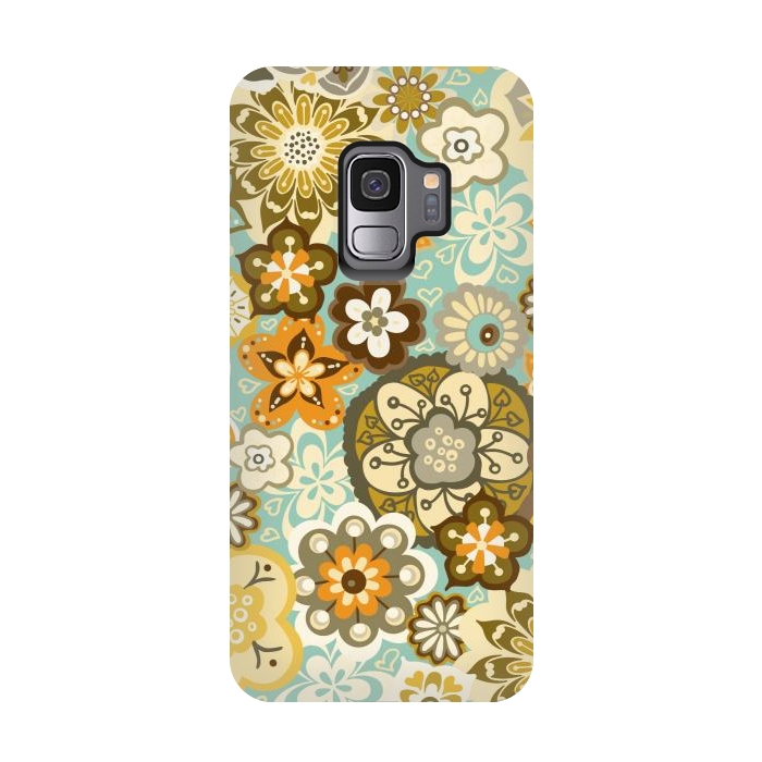 Galaxy S9 StrongFit Bouquet of Blooms-Blue and Orange by Paula Ohreen