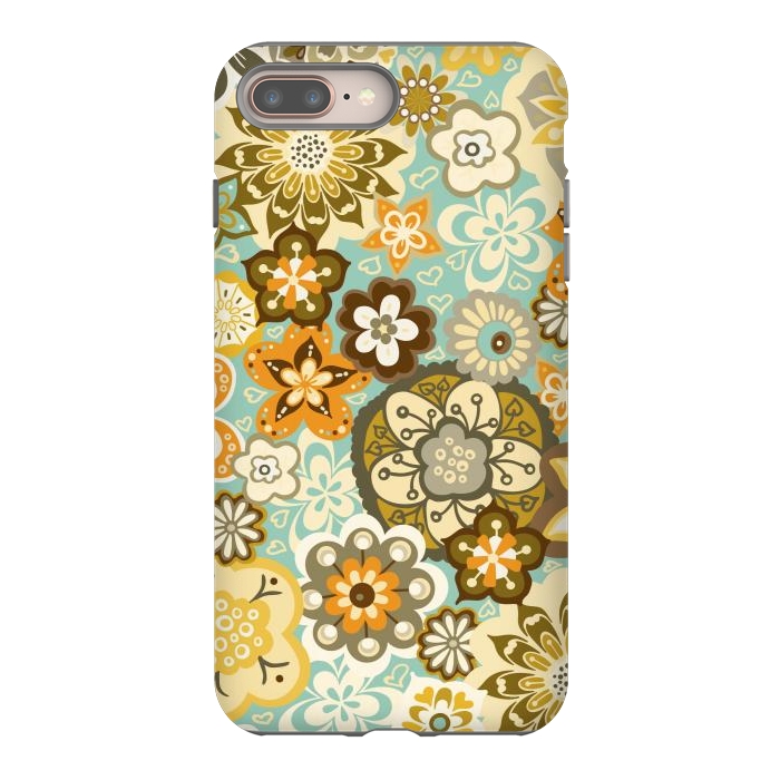 iPhone 8 plus StrongFit Bouquet of Blooms-Blue and Orange by Paula Ohreen