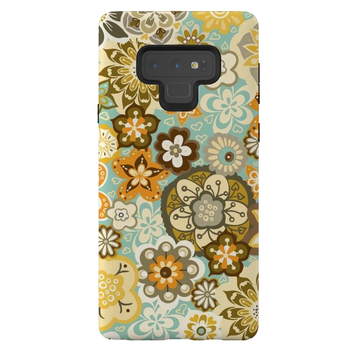 Galaxy Note 9 StrongFit Bouquet of Blooms-Blue and Orange by Paula Ohreen