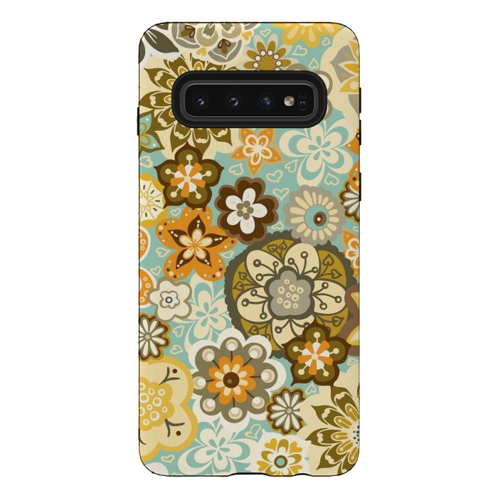 Galaxy S10 StrongFit Bouquet of Blooms-Blue and Orange by Paula Ohreen