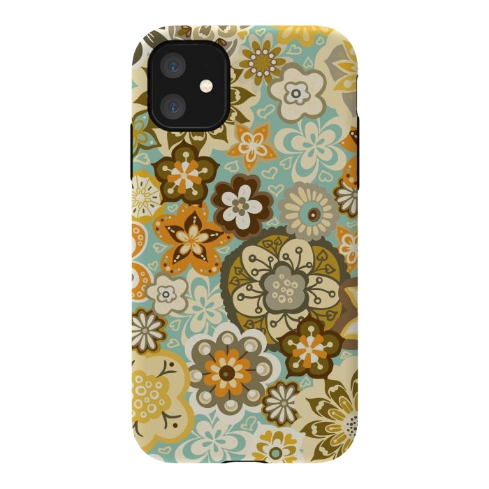 iPhone 11 StrongFit Bouquet of Blooms-Blue and Orange by Paula Ohreen