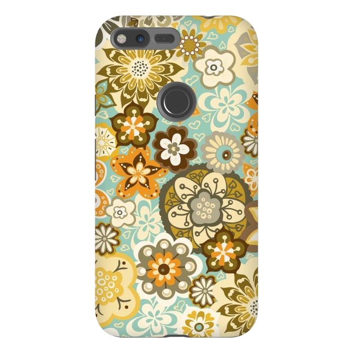 Pixel XL StrongFit Bouquet of Blooms-Blue and Orange by Paula Ohreen